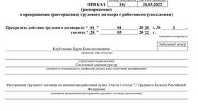 Что является основанием расторжения трудового договора в Магнолия
