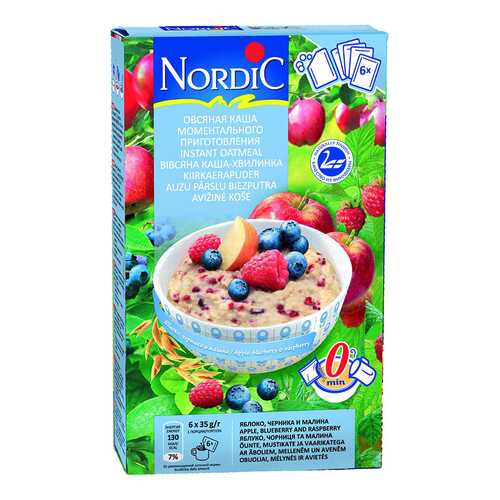 Овсяная каша Nordic с яблоками-черникой-малиной 35 г 6 пакетиков в Магнолия