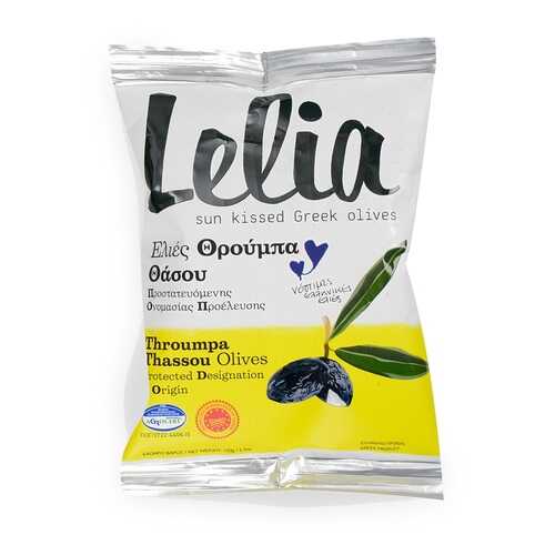 Оливки Lelia Трубес с косточкой чёрные 150г сашет Греция в Магнолия