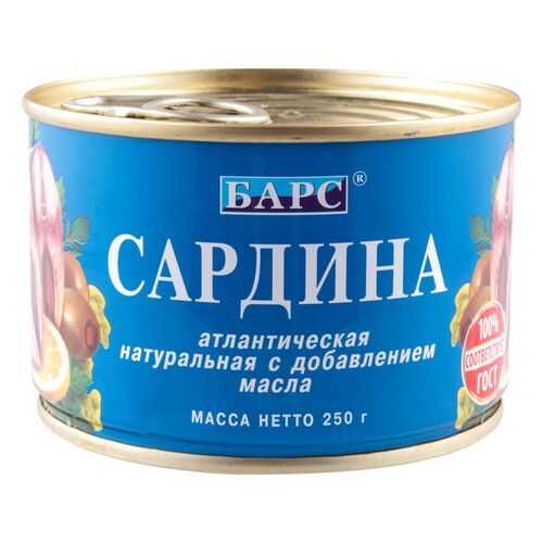 Сардина атлантическая натуральная Барс с добавлением масла 250 г в Магнолия