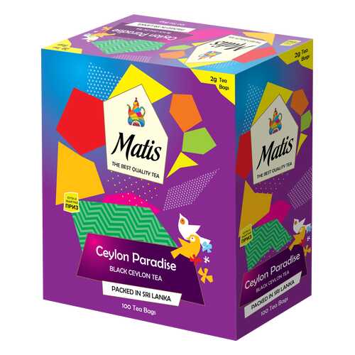 Чай черный в пакетиках для чашки Матис Ceylon Paradise 100*2 г в Магнолия