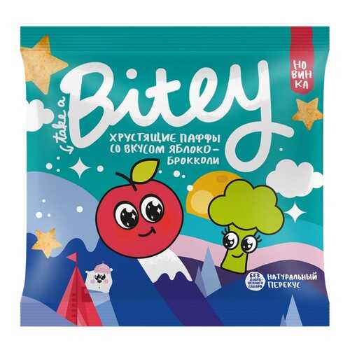 Экструдированные мультизлаковые фигурки Take a Bitey Паффы со вкусом Яблоко-Брокколи 20 г в Магнолия
