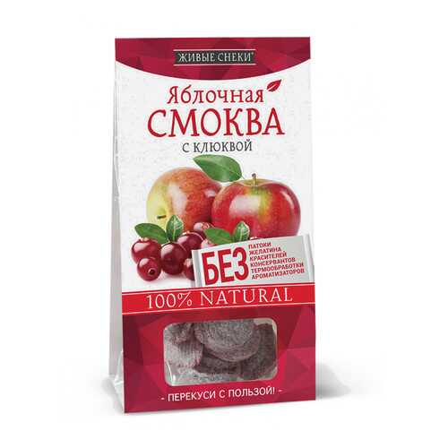 Яблочная смоква Живые снеки с клюквой 4*60 г в Магнолия