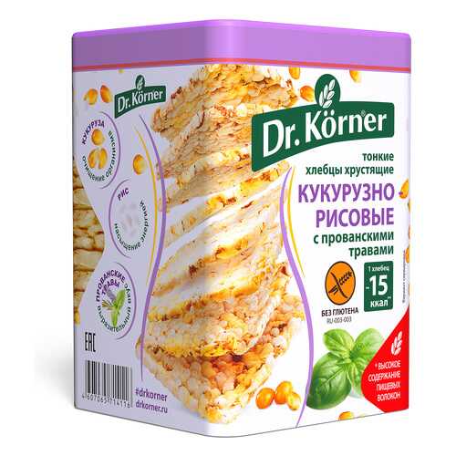Хлебцы хрустящие Dr.Kоrner тонкие кукурузно-рисовые с прованскими травами 100 г в Магнолия