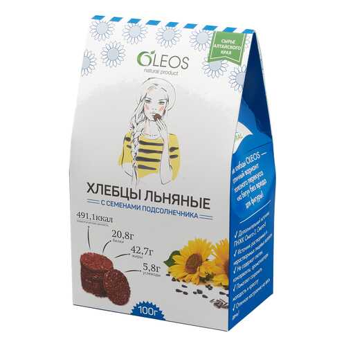 Хлебцы льняные Oleos с семенами подсолнечника 100 г в Магнолия