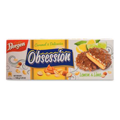 Печенье Bergen Obsession лимонное с карамелью, сухофруктами и орехами в шоколаде 140 г в Магнолия