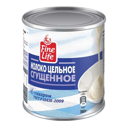 Молоко Fine Life цельное сгущенное 8.5% с сахаром гост 380 г в Магнолия