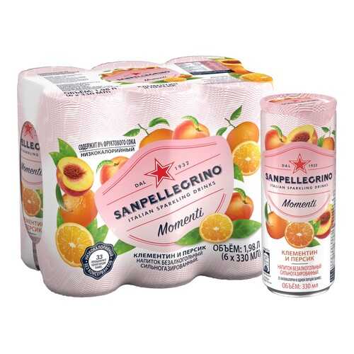 Газированный напиток Sanpellegrino Momenti с соком мандарин и персик 6 шт по 0.33 мл в Магнолия